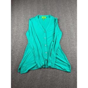 LOGO by Lori Goldstein Tunic Cardigan Green V-Neck Button Up Long Sleeve XXS